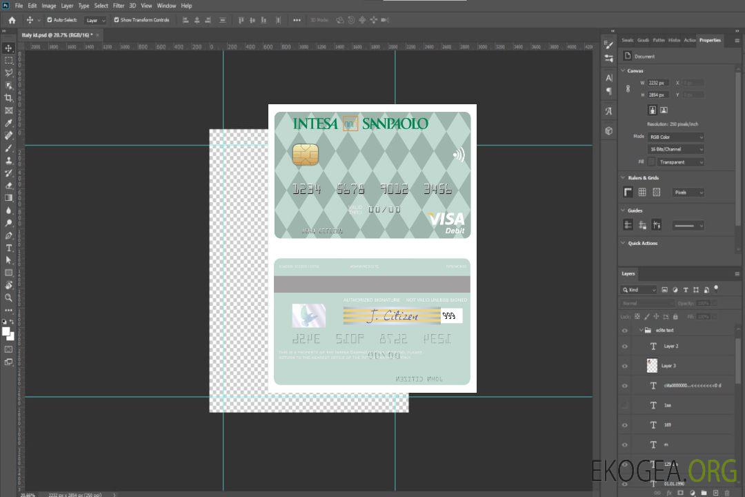 Carte de débit visa Italie Intesa Sanpaolo template